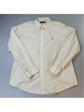 Ralph Lauren Shirt XXL White Yellow Tattersall Check Button Down Preppy Classic